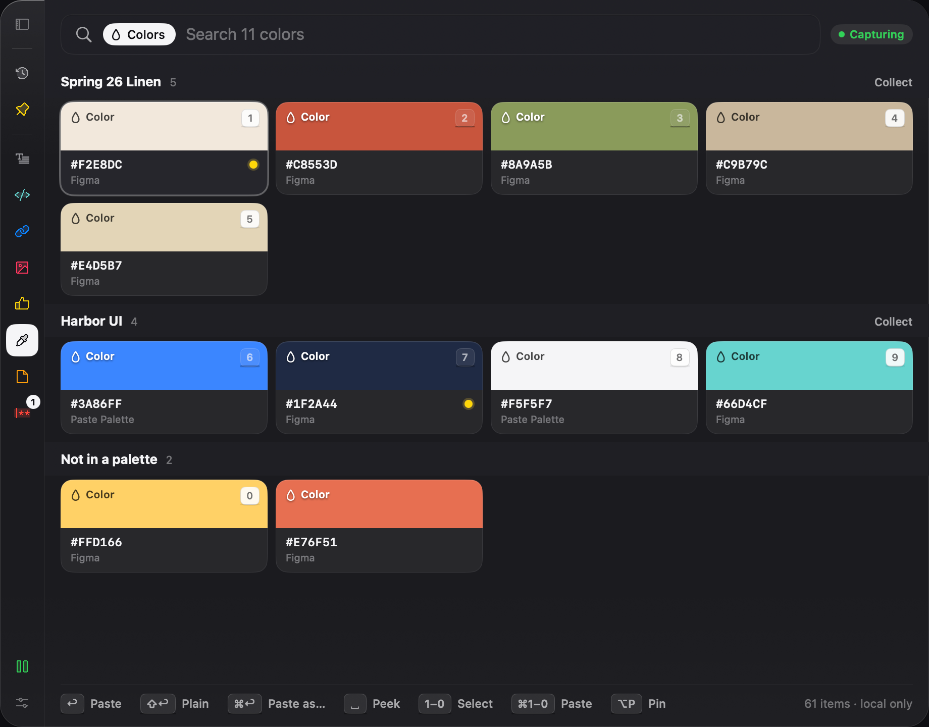 Copied colors shown as color swatches