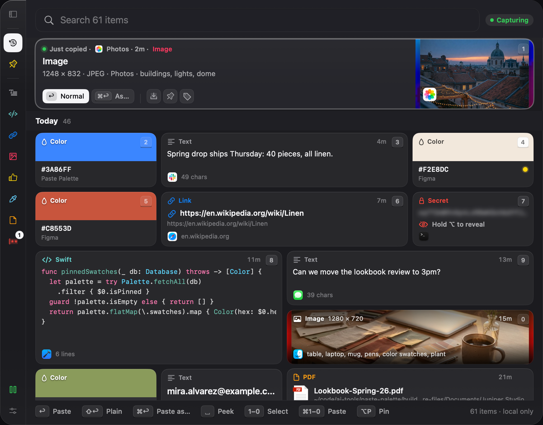 Clipboard history shown as pictures and cards you can recognize at a glance